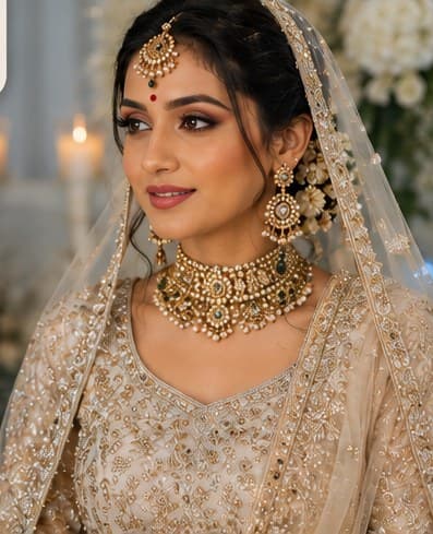 A bride in an ivory lehenga in candlelight