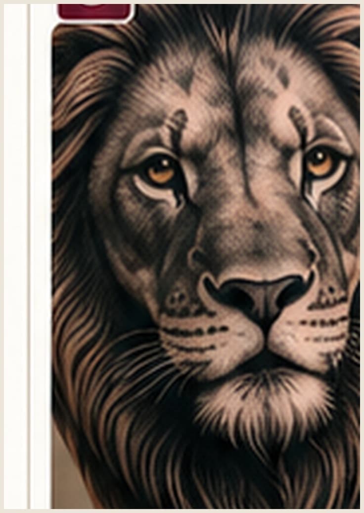 Realism tattoo — photographic black and grey lion portrait