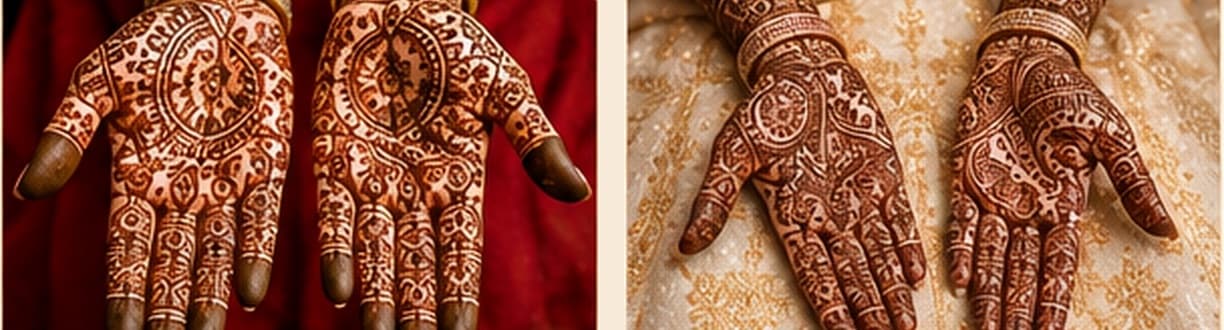Traditional Indian mehndi — dense motifs and fine lines covering most of the hands