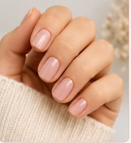 Short nail extensions in a natural pink finish