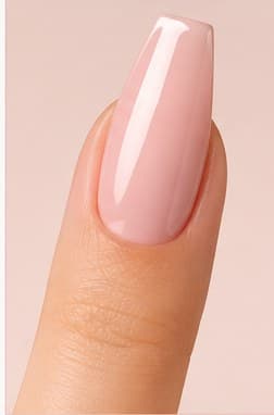Coffin or ballerina shaped nail extension in a sheer pink finish