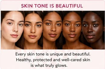 Five women with different skin tones — every skin tone is unique and beautiful