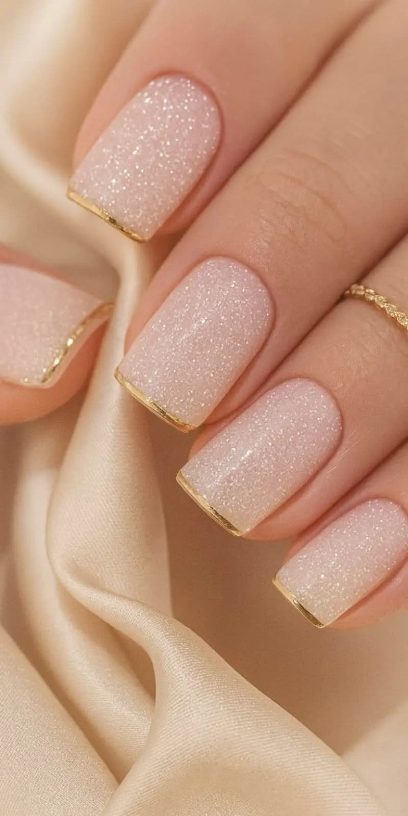 Milky Pink Gold Edge Nails