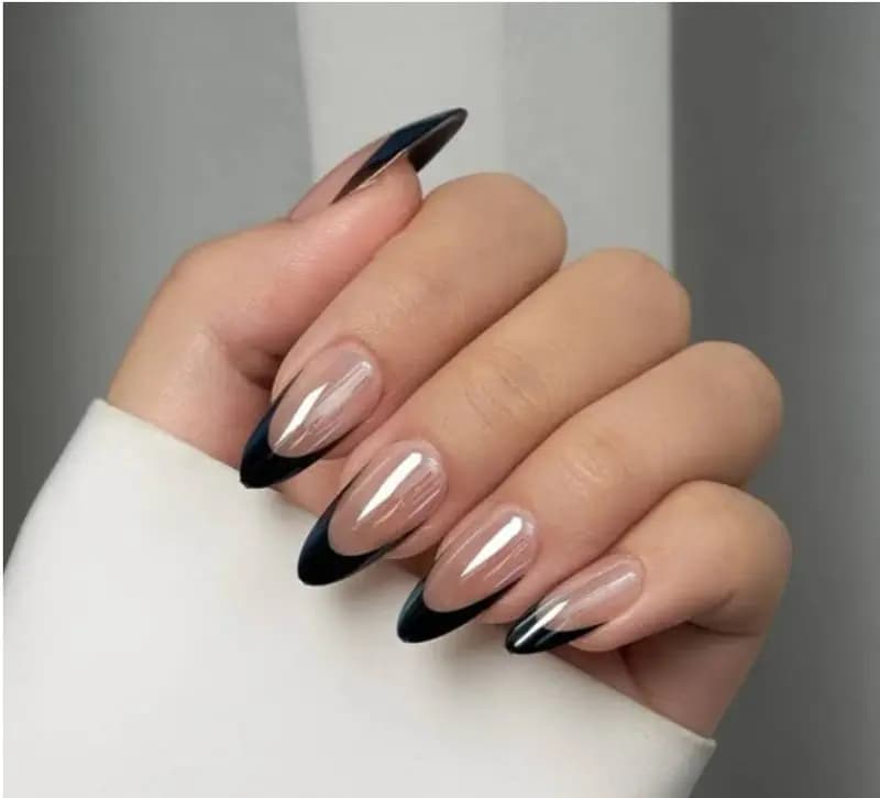 Black French Tip Almond Nails