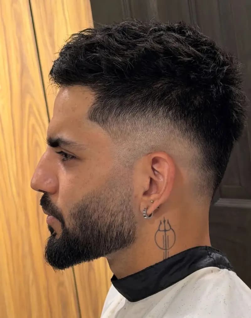 Textured Crop Fade with Sharp Beard