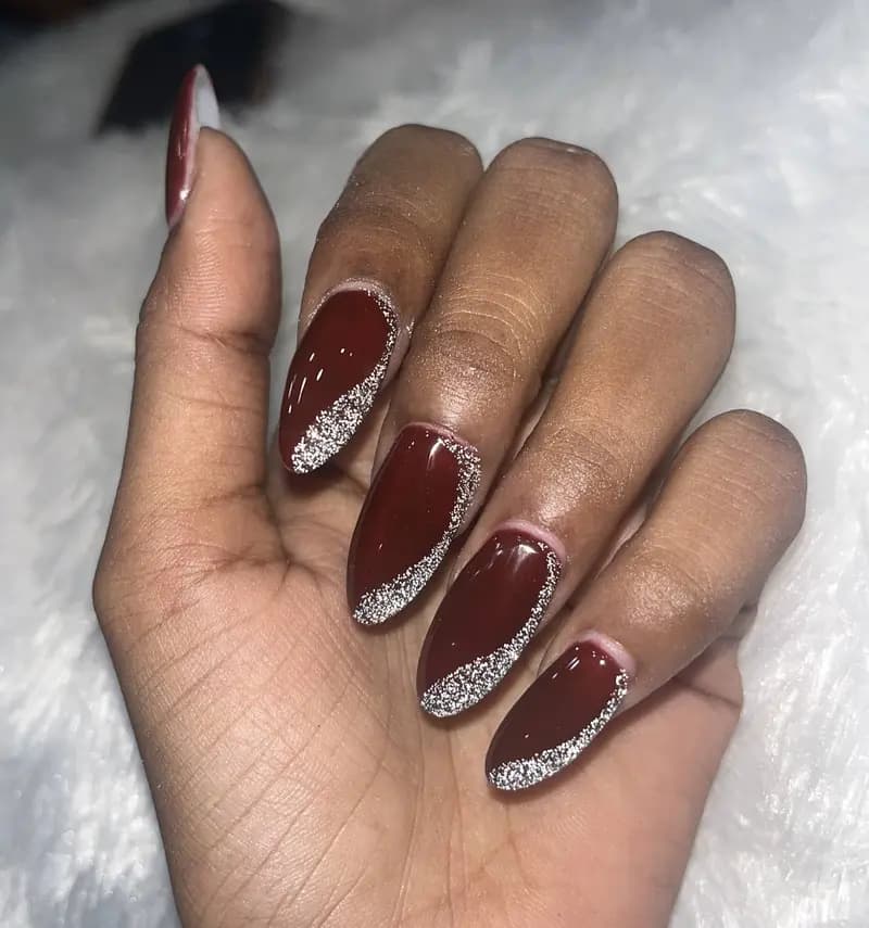 Chocolate Brown Glitter French Nails